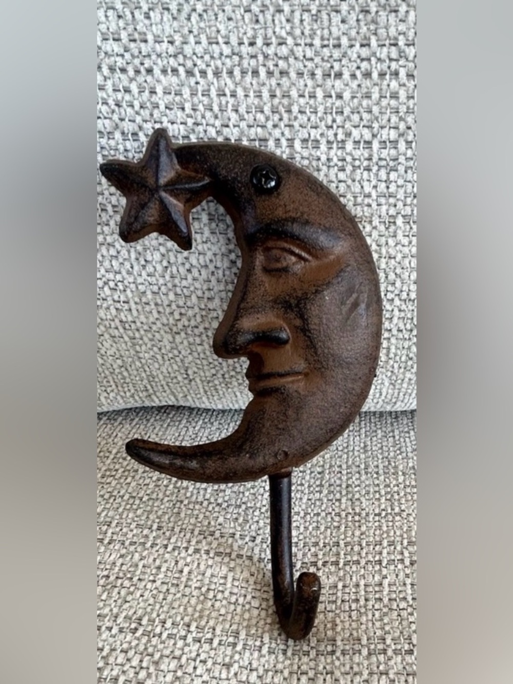 Vintage style Rustic Moon & Star celestial Wall Hook - Brown Cast Iron